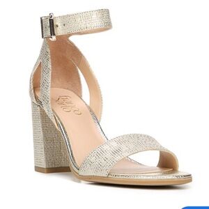 Franco Sarto Block Heel Malibu sandal platinum gold silver